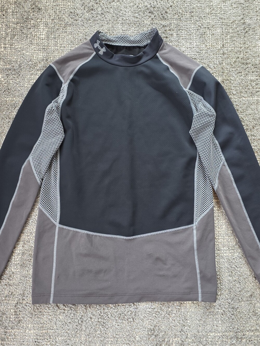 Under Armour Cold Gear Compression Shirt Mock Neck Mens 2XL XXL Black Grey Mesh